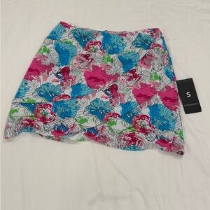 BNWT IBKUL Floral Mini Skirt in Pink, Blue, and Green with 50 SPF (Small)